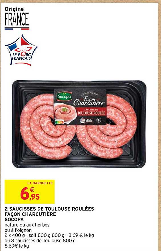 2 saucisses de toulouse roulées façon charcutière socopa