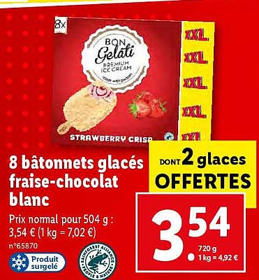 8 Bâtonnets Glacés Fraise-chocolat Blanc