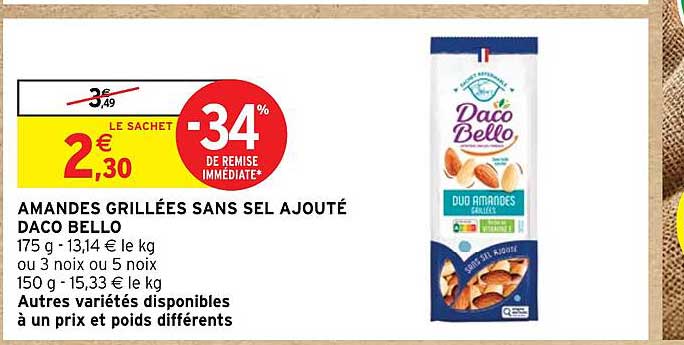 amandes grillées sans sel ajouté daco bello