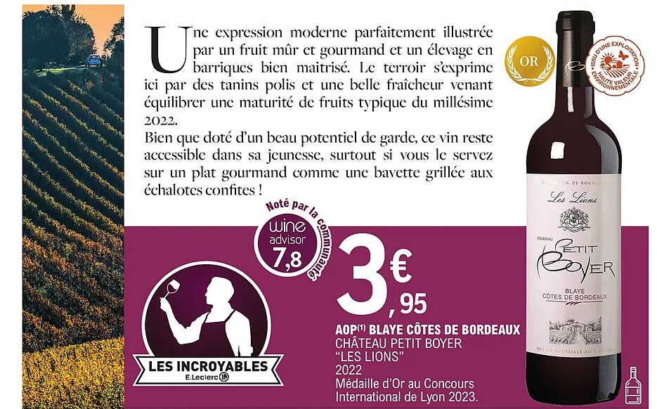 aop blaye côtes de bordeaux château petit boyer "les lions" 2022