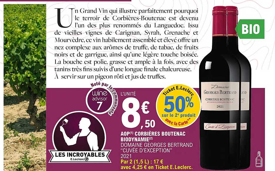 aop corbières boutenac biodynamie domaine georges bertrand "cuvée d'excption" 2021