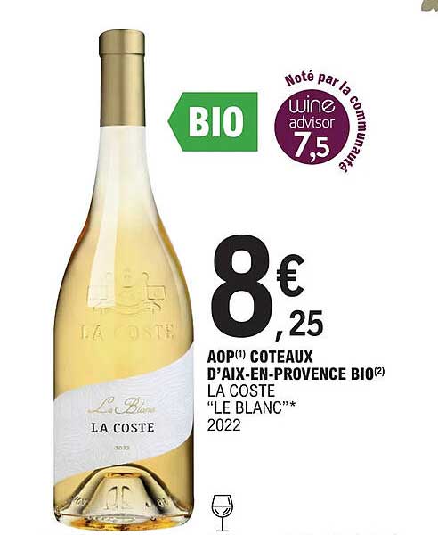 aop coteaux d'aix-en-provence bio la coste "le blanc" 2022