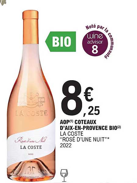 aop coteaux d'aix-en-provence bio la coste "rosé d'une nuit" 2022