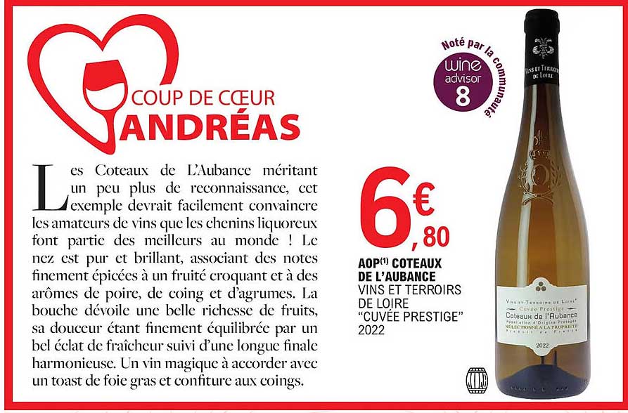 aop côteaux de l'aubance vins et terroirs de loire "cuvée prestige" 2022