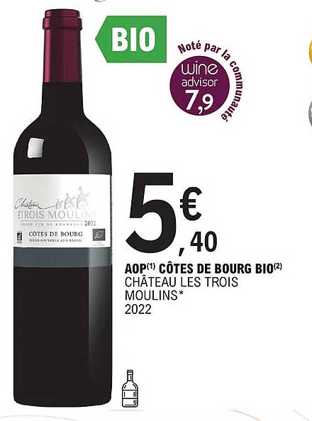 aop côtes de bourg bio château les trois moulins 2022