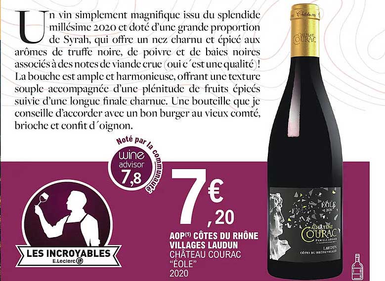 aop côtes du rhône villages laudun château courac "éole" 2020