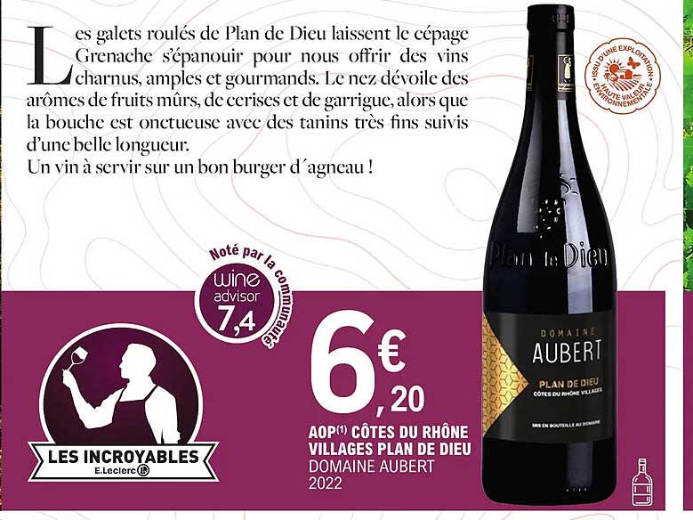 aop côtes du rhône villages plan de dieu domaine aubert 2022