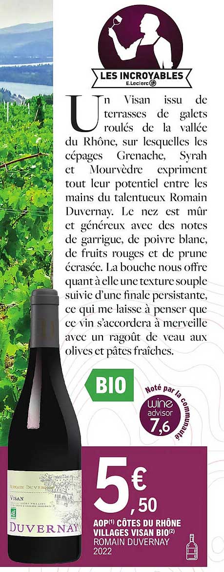 aop côtes du rhône villages visan bio romain duvernay 2022