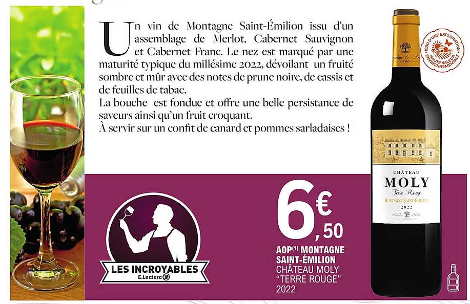 Aop Montagne Saint-émilion Château Moly "terre Rouge" 2022