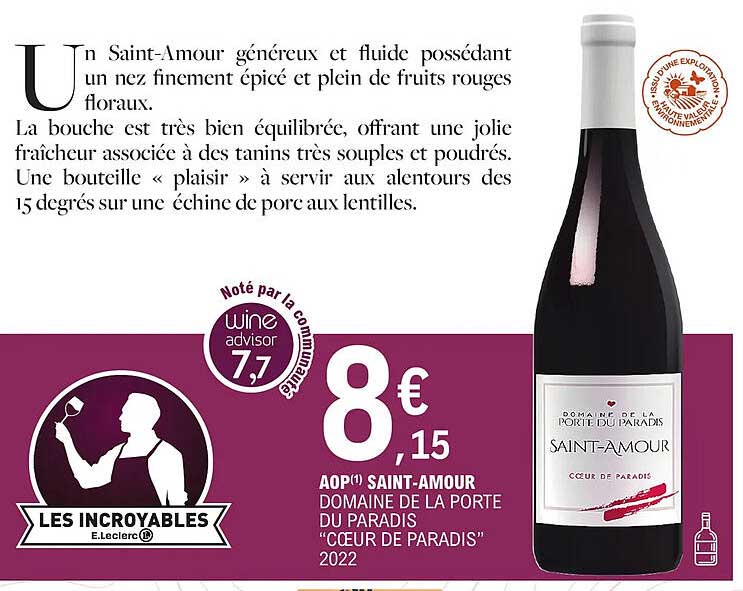 aop saint-amour domaine de la porte du paradis "cœur de paradis" 2022