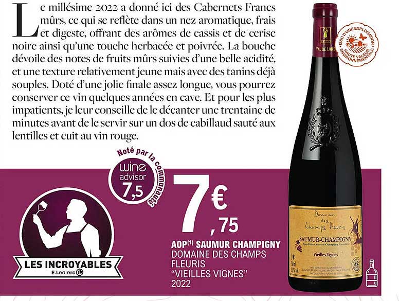 aop saumur champigny domaine des champs fleuris "vieilles vignes" 2022