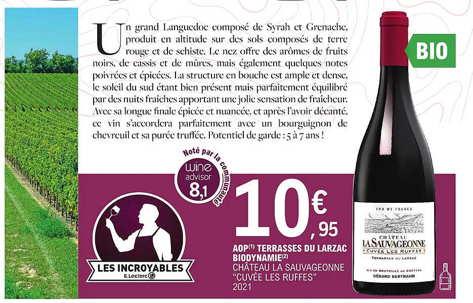 aop terrasses du larzac biodynamie château la sauvageonne "cuvée les ruffes" 2021