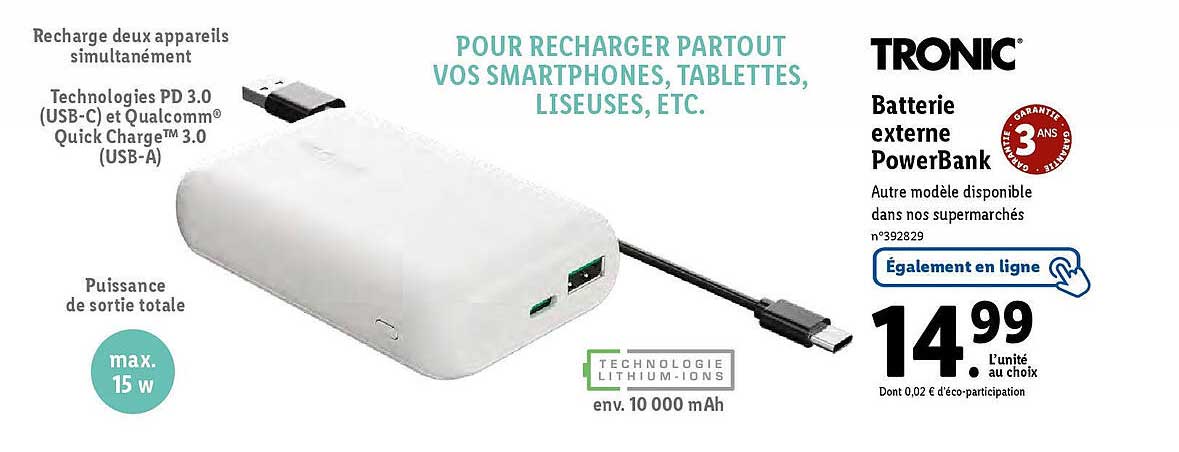 batterie externe power bank tronic