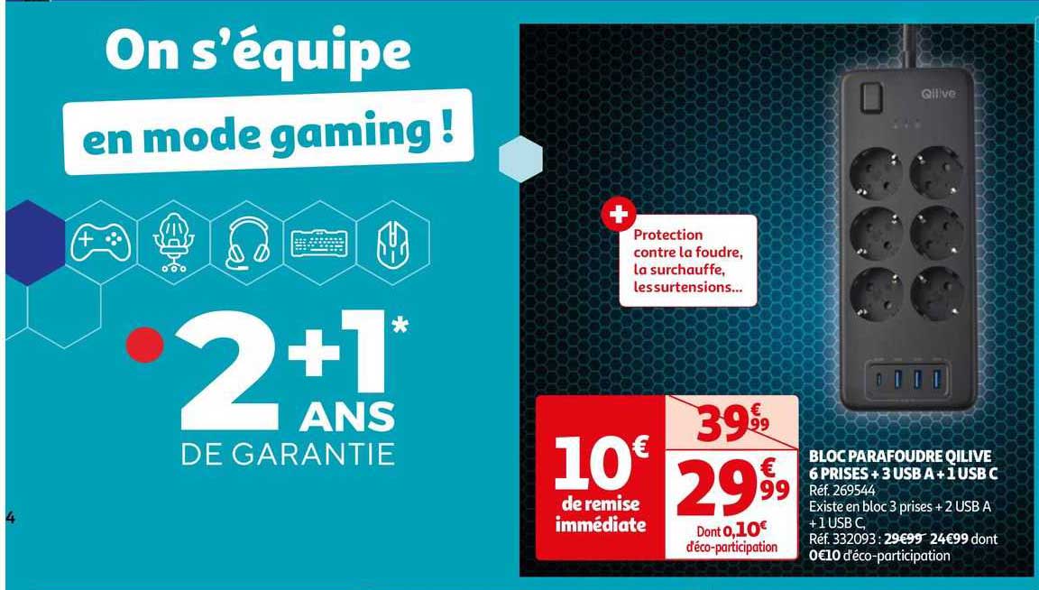 bloc parafoudre qilive 6 prises + 3 usba + 1 usb c
