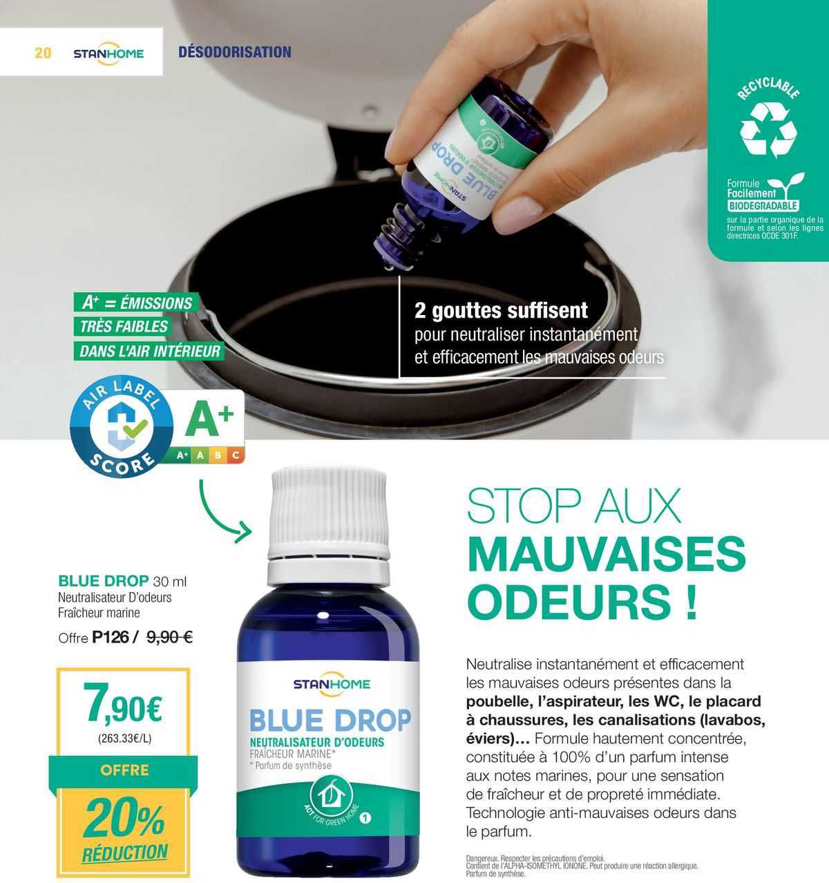 blue drop 30ml neutralisateur d'odeurs fraîcheur marine