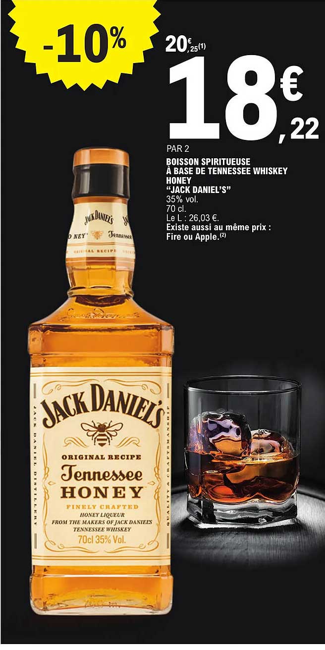 boisson spiritueuse à base de tennessee whiskey honey "jack daniel's"