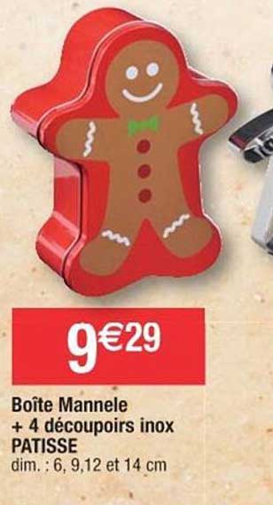 boîte mannele + 4 découpoirs inox patisse