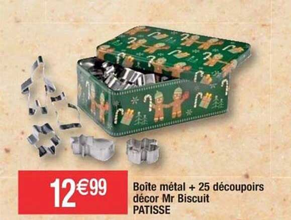 boîte métal + 25 découpoirs décor mr biscuit patisse