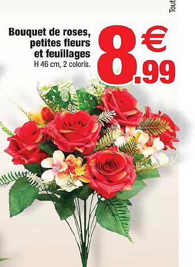 bouquet de roses, petites fleurs et feuillages
