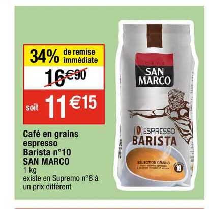 café en grains espresso barista n°10 san marco 34% de remise immédiate