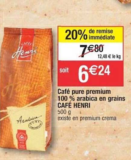 café pure premium 100% arabica en grains café henri