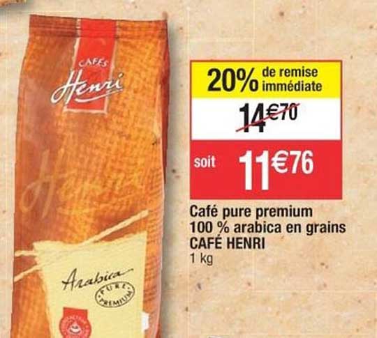 café pure premium 100% arabica en grains café henri