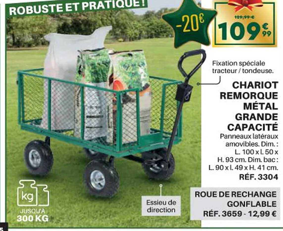 chariot remorque métal grande capacité