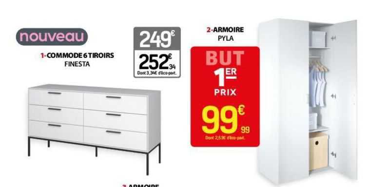 commode 6 tiroirs finesta, armoire pyla