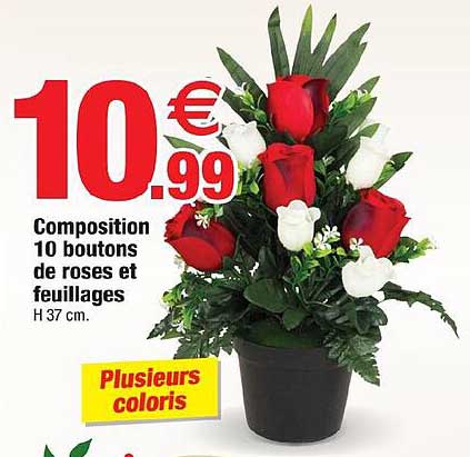 composition 10 boutons de roses et feuillages