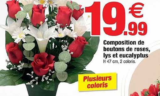 Composition De Boutons De Roses, Lys Et Eucalyptus