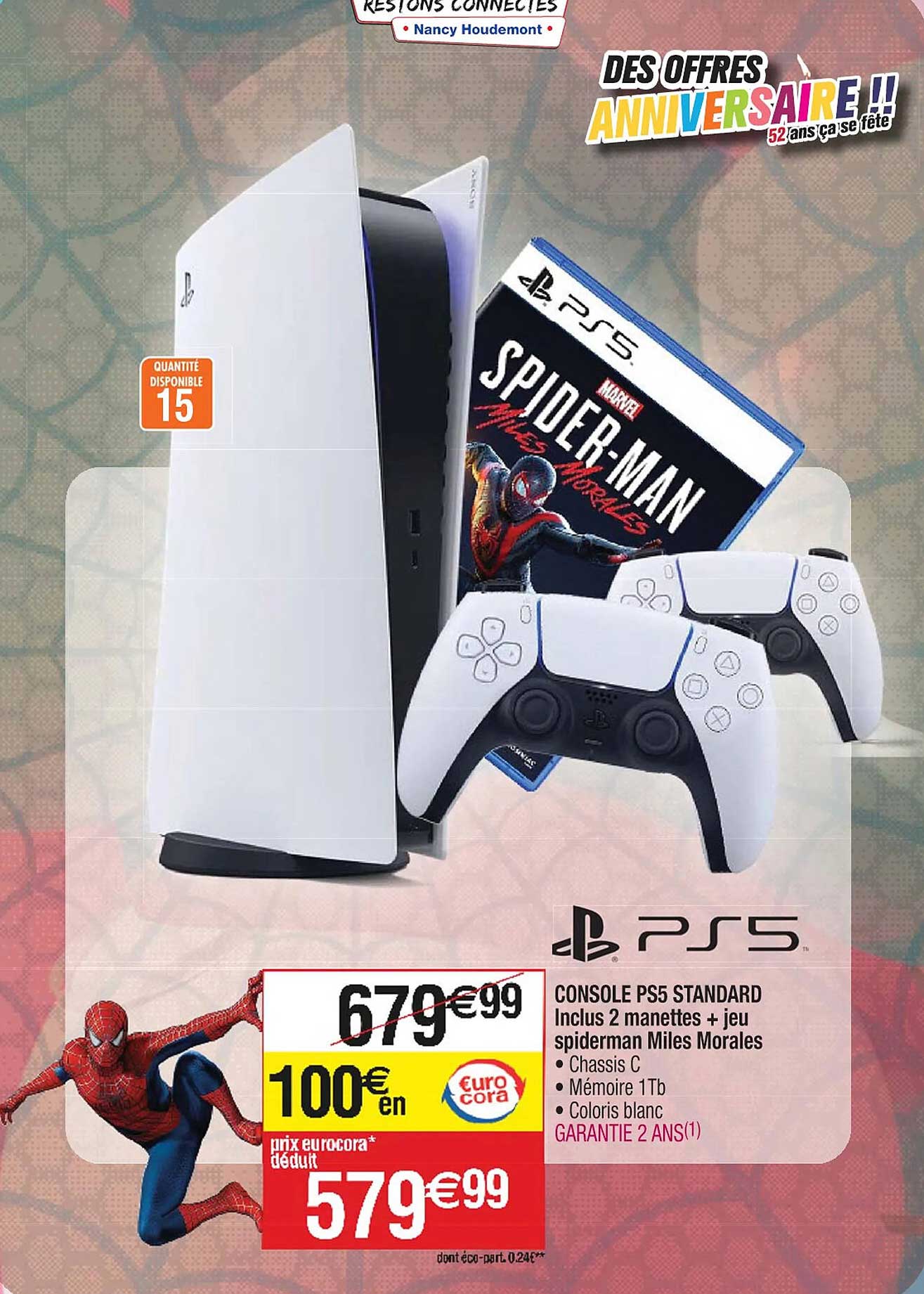 console ps5 standard inclus 2 manettes + jeu spiderman miles morales