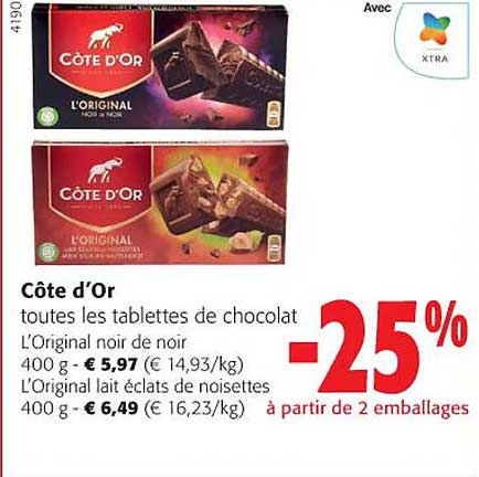 côte d'or toutes les tablettes de chocolat