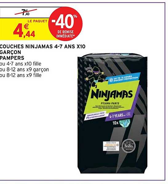 couches ninjamas 4-7 ans x 10 garçons pampers