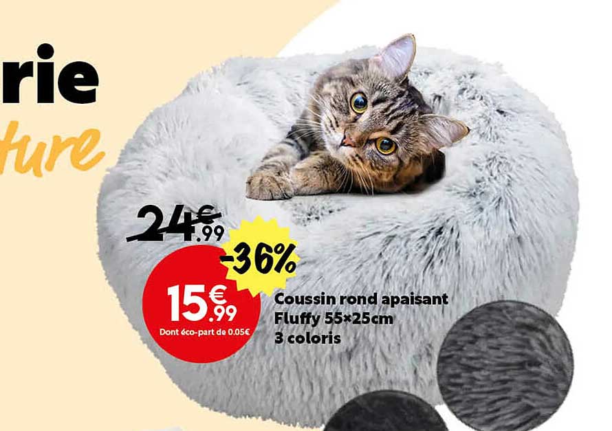 coussin rond apaisant fluffy 55 x 25 cm 3 coloris