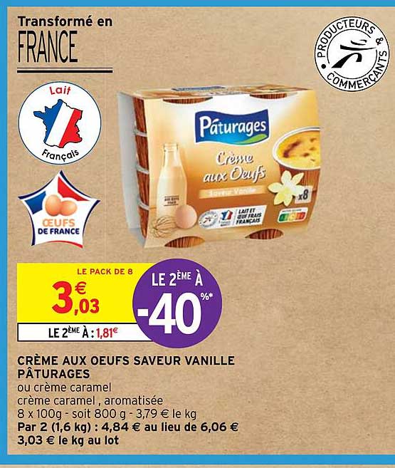 Crème Aux œufs Saveur Vanille Pâturages