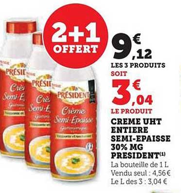 crème uht entière semi-épaisse 30% mg président