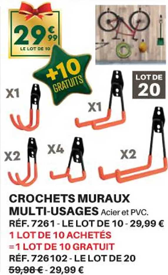 crochets muraux multi-usages 1 lot de 10 achetés = 1 lot de 10 gratuit
