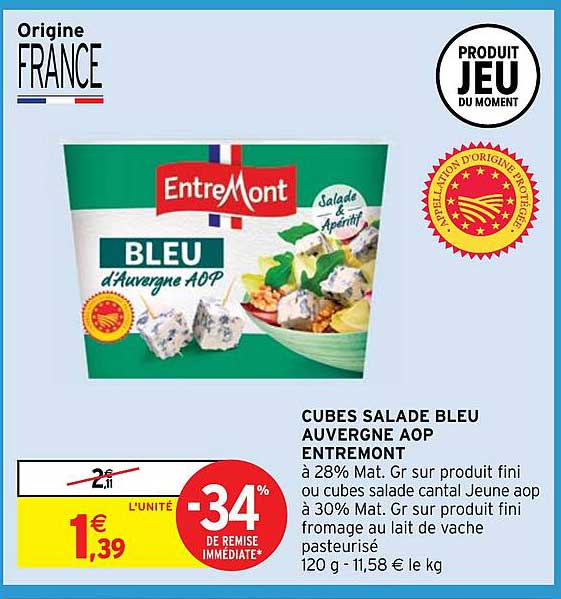 Cubes Salade Bleu Auvergne Aop Entre Mont