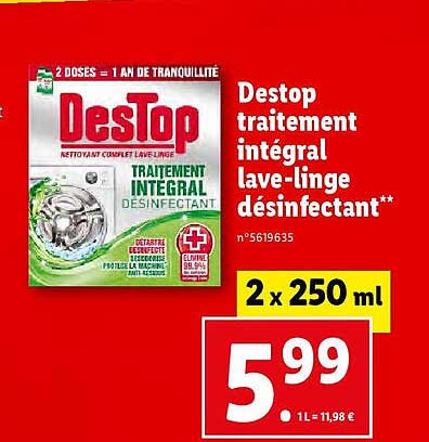 destop traitement intégral lave-linge désinfectant