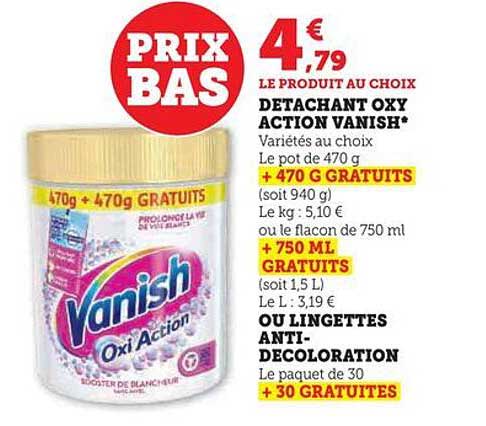 détachant oxy action vanish ou lingettes anti-décoloration