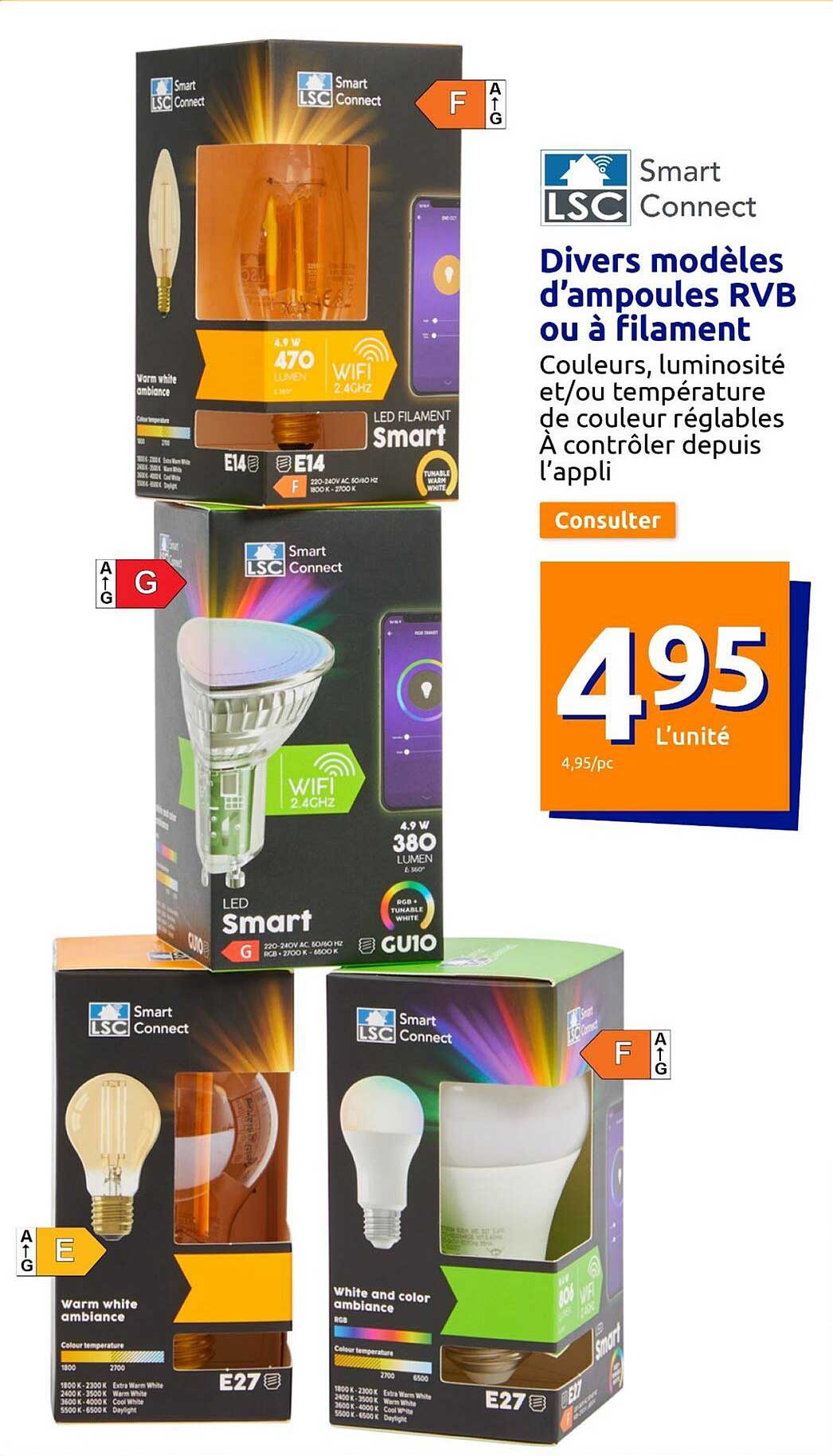 divers modèles d'ampoules rvb ou à filament