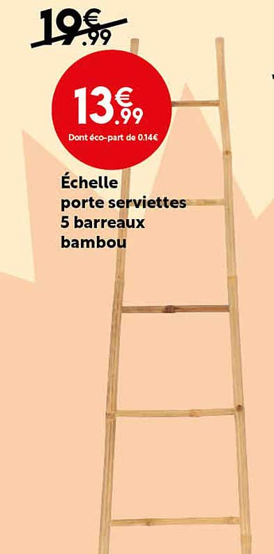 échelle porte serviettes 5 barreaux bambou