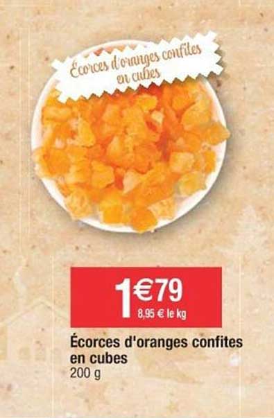 écorces d'oranges confites en cubes