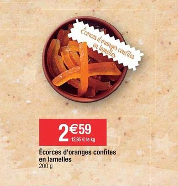 écorces d'oranges confites en lamelles