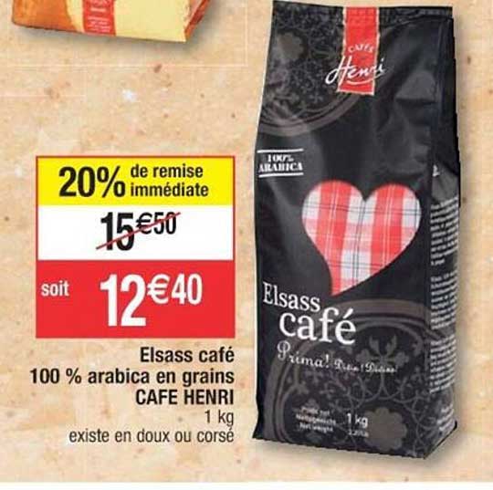elsass café 100% arabica en grains café henri