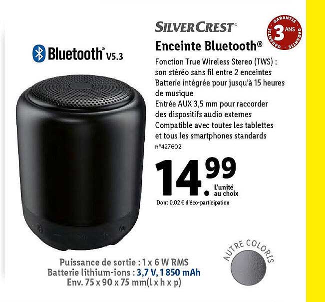 enceinte bluetooth silver crest
