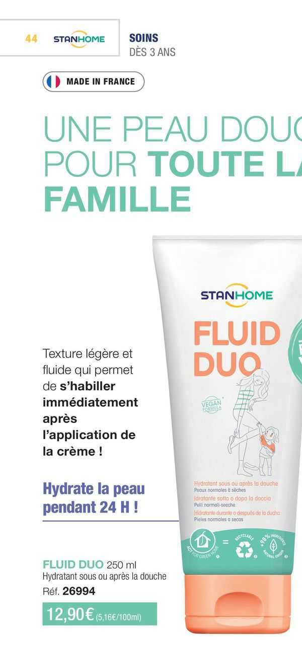 fluid duo hydratant sous ou après la douche