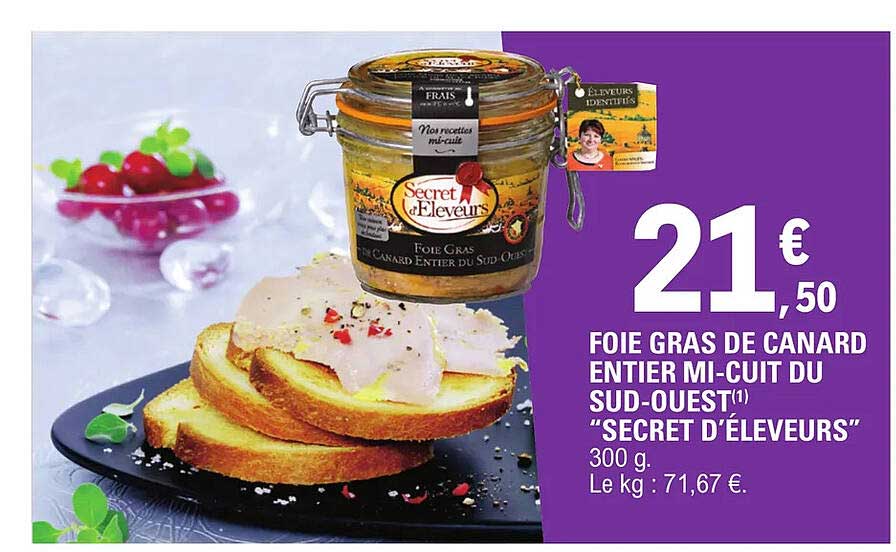 foie gras de canard entier mi-cuit du sud-ouest "secret d'éleveurs"