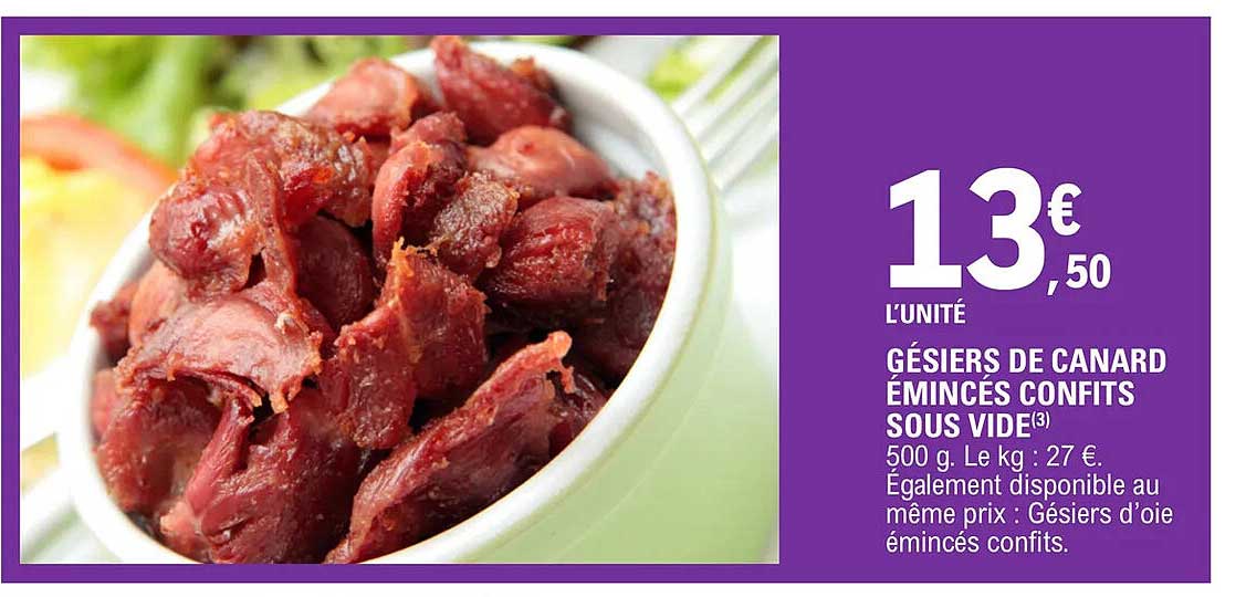 gésiers de canard émincés confits sous vide