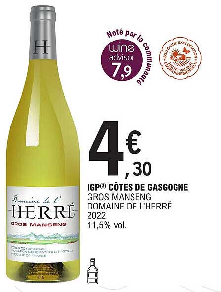 igp côtes de gascogne gros manseng domaine de l'herré 2022